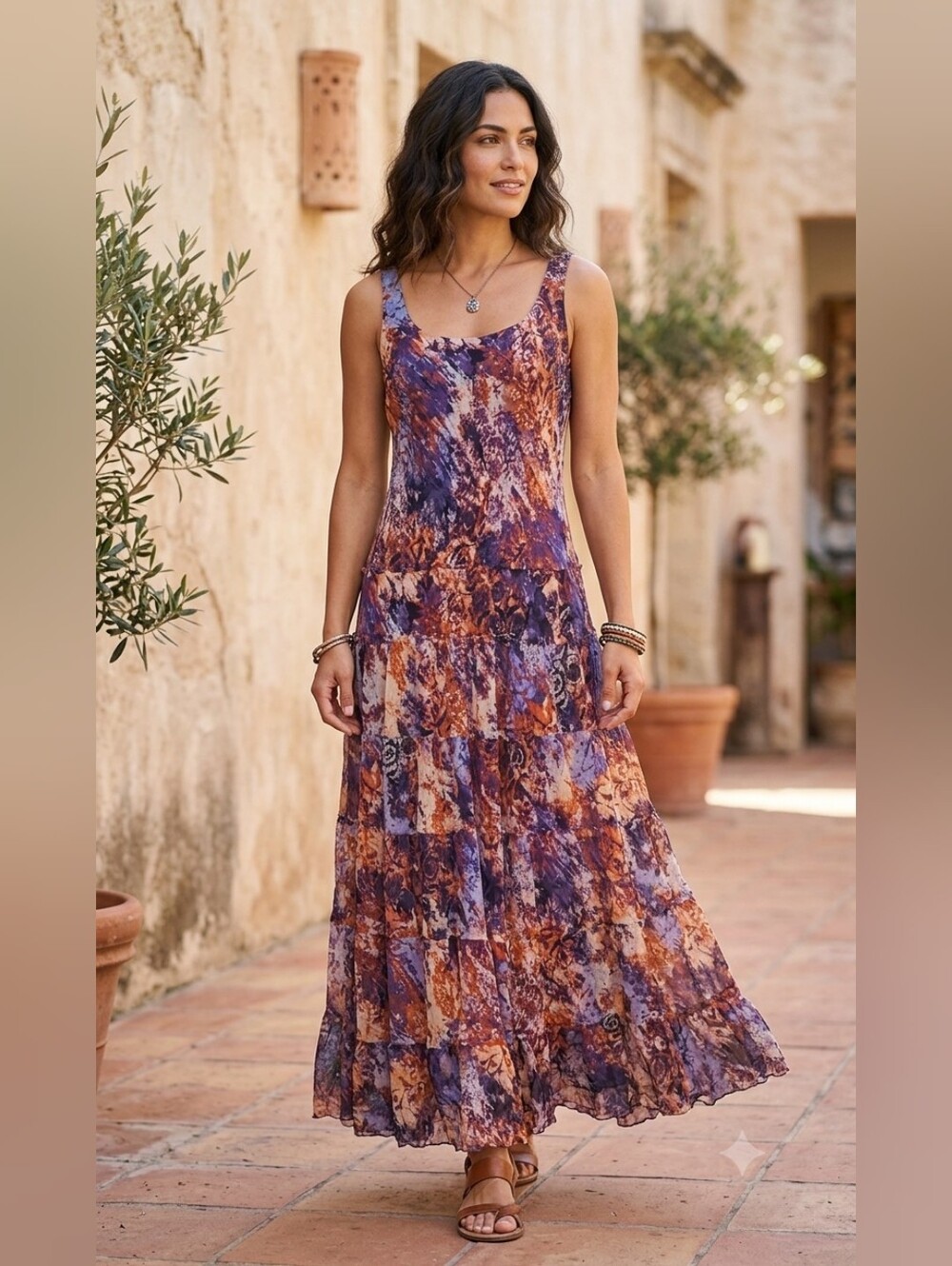 Nine West Red and Brown Sleeveless Maxi Sundress